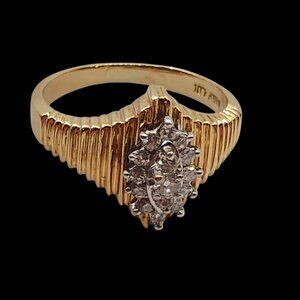 Vintage 14K Yellow Gold Navette Diamond Set Cluster Ring 60's 70's 80's Jewelry